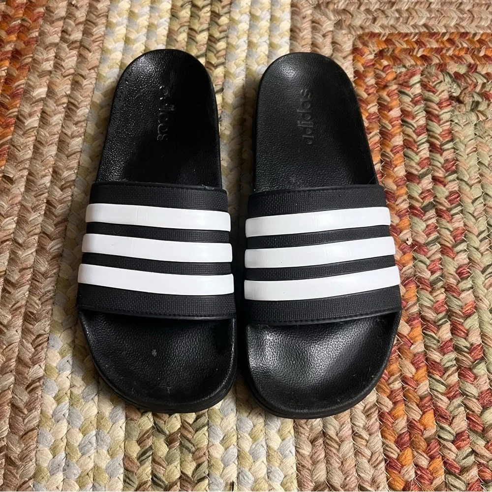 Adidas Black and White Striped Slides size 11